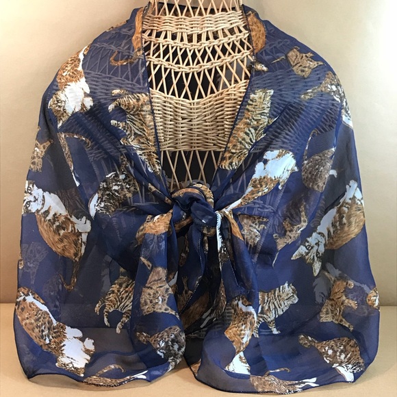 Whimsical Cat Print Large Rectangular Scarf VTG - Picture 4 of 7